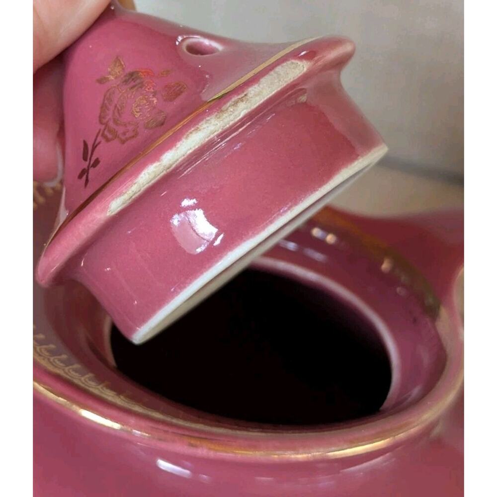 Vintage Hall China 0694 6 cup Teapot Mauve Rose Pink With Gold Trim/Flowers - Picture 11 of 16